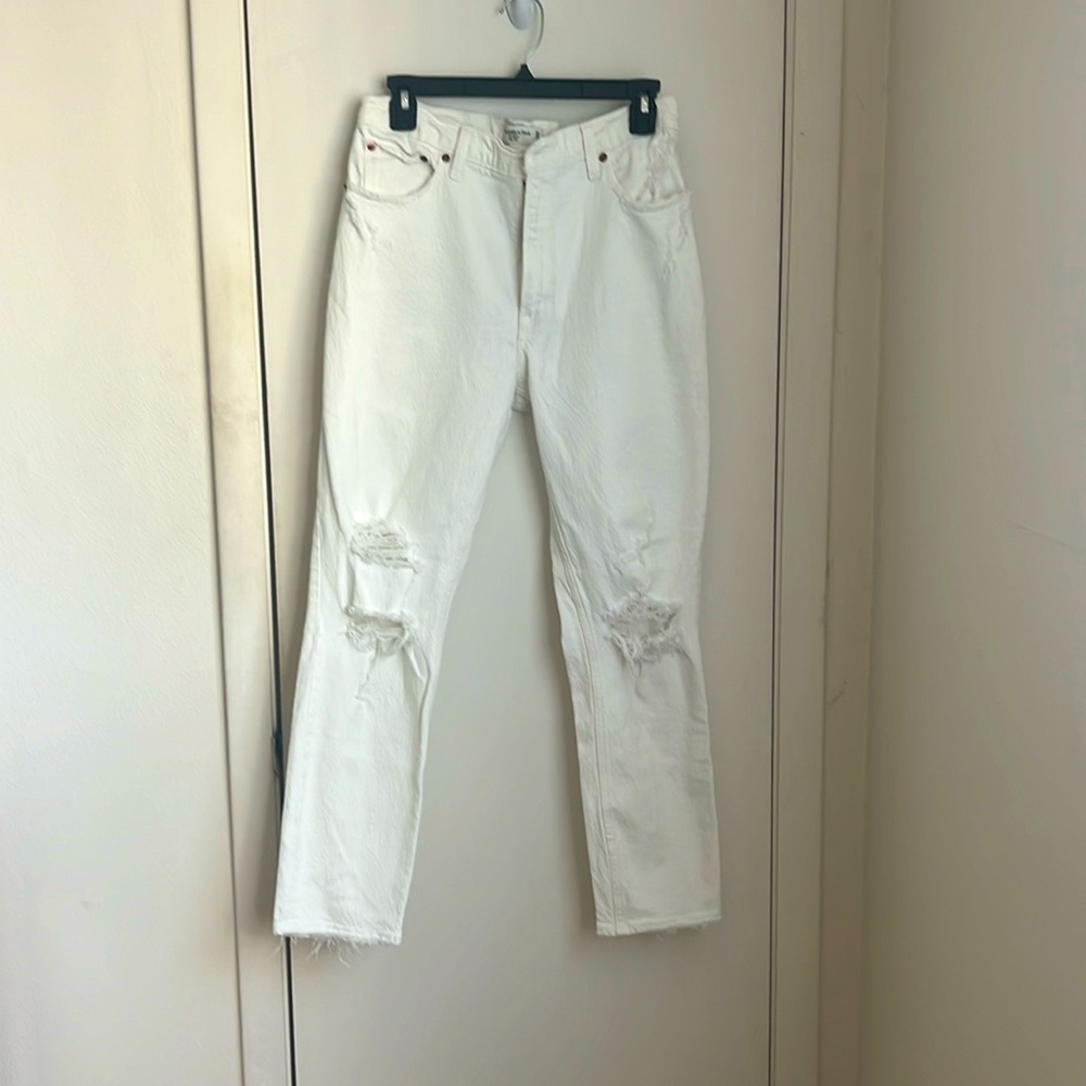 Distressed white Abercrombie, skinny jeans